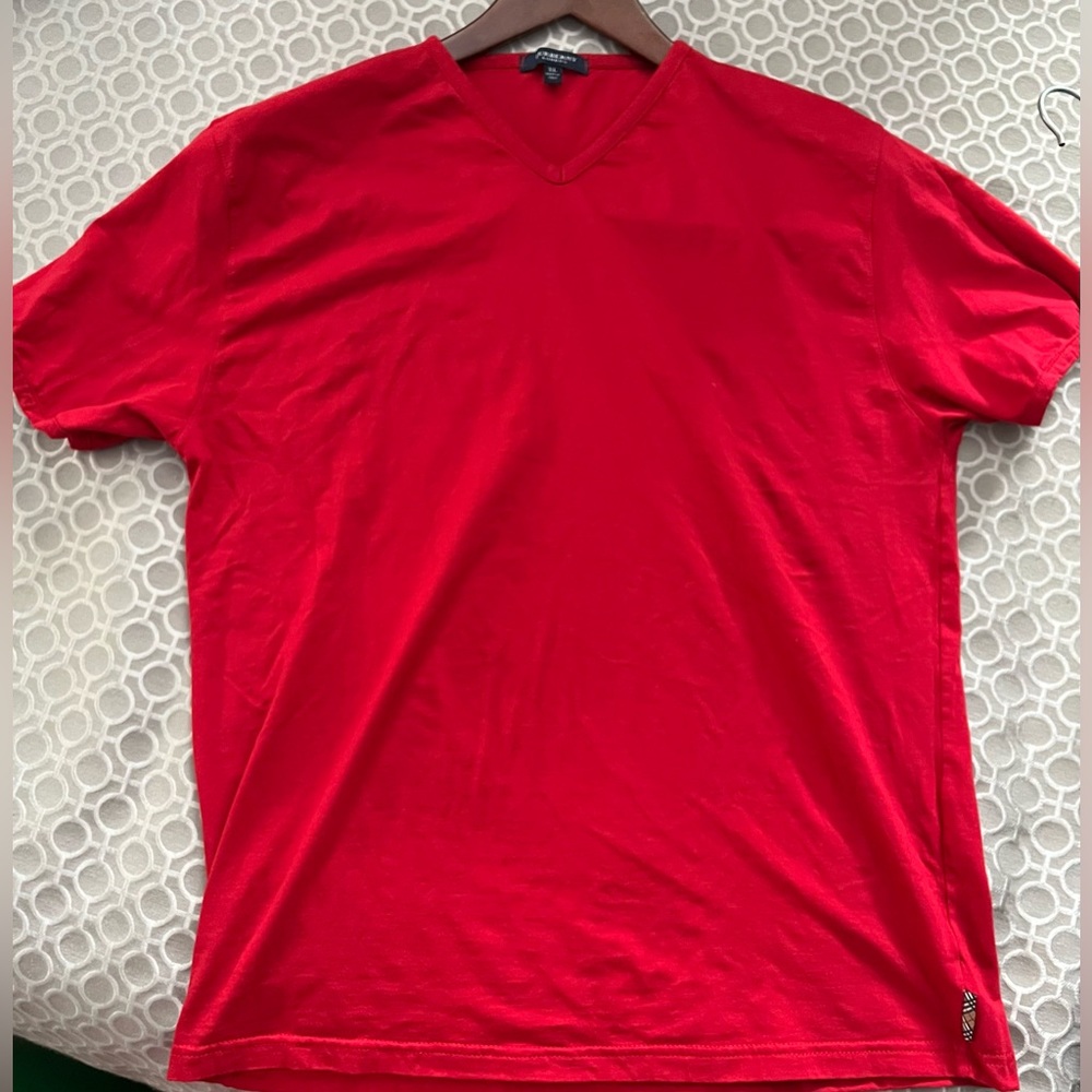 Burberry Red V-Neck Men's Tee